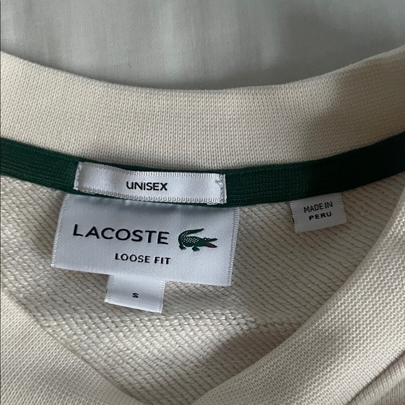 Unisex- worn once- Lacoste Cream Sweatshirt with Green Crocodile Patch - Picture 2 of 6